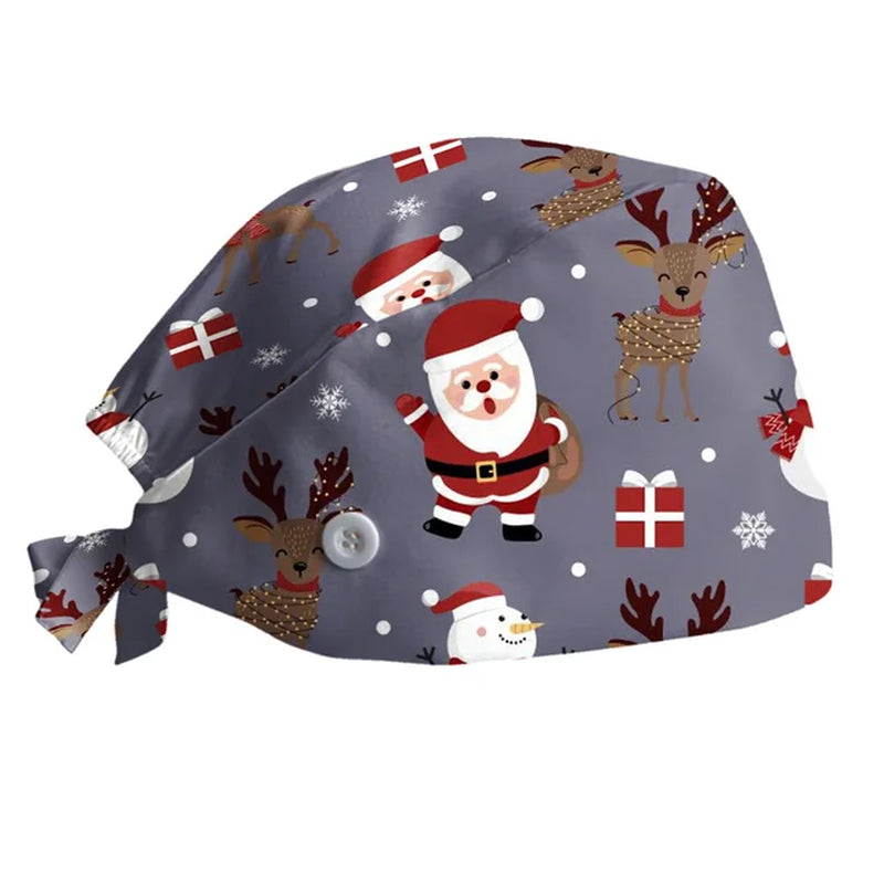 Hospital Scrubs Cap: Santa Claus Print Cap for Christmas