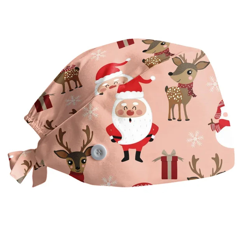 Hospital Scrubs Cap: Santa Claus Print Cap for Christmas