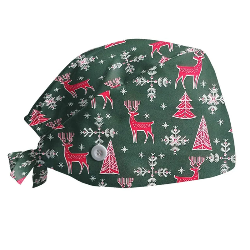 Hospital Scrubs Cap: Santa Claus Print Cap for Christmas