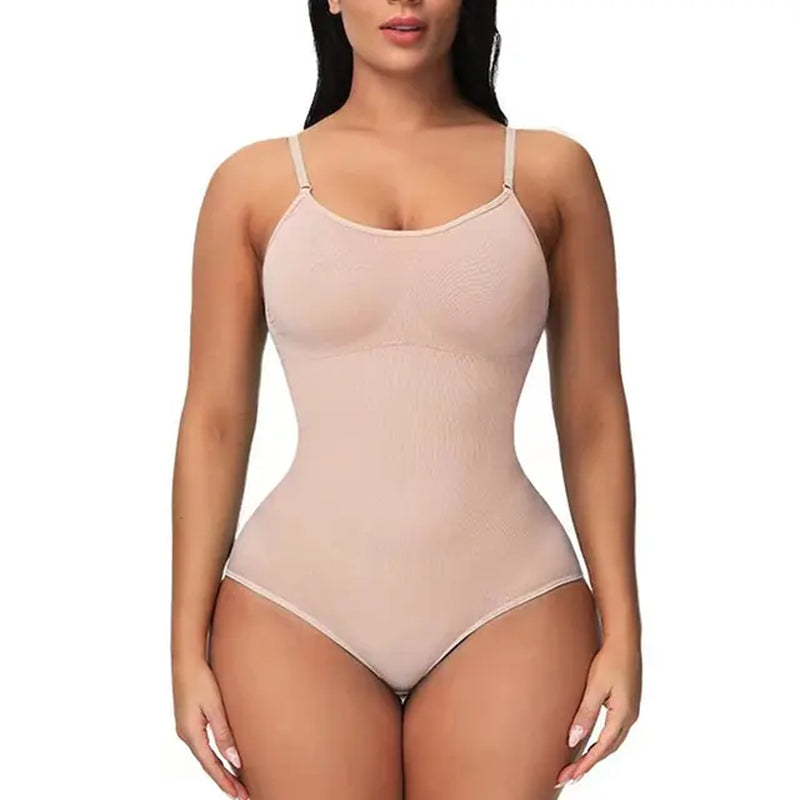 V-Neck Spaghetti Strapped Compression Body Suits: Open Crotch Shapewear/ Slimming Body Shaper/ Smooth Out Bodysuit