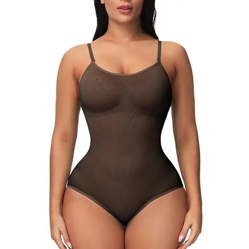 V-Neck Spaghetti Strapped Compression Body Suits: Open Crotch Shapewear/ Slimming Body Shaper/ Smooth Out Bodysuit